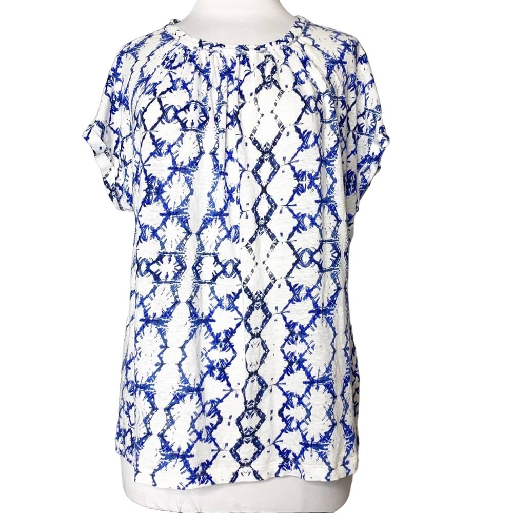 Rebecca Taylor blue white linen printed top sz S